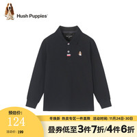 暇步士童装儿童秋装上衣男童秋季男大童简约时尚长袖polo衫 钻石黑 160cm(偏大一码)