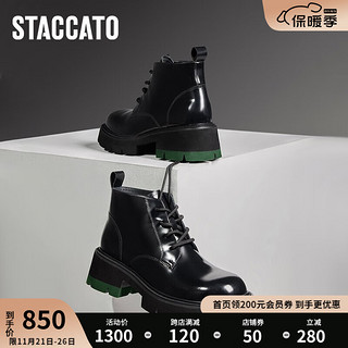 STACCATO 思加图 英伦风马丁靴短靴粗跟增高时装靴女皮靴子S8829DD3 松露黑（单里） 35