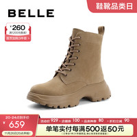 BeLLE 百丽 休闲户外工装靴女23冬季酷飒短靴加绒A2Q1DDD3 杏色-单里 37