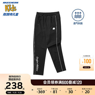 SKECHERS 斯凯奇 童装女童透气休闲裤简约儿童运动长裤P323G042 碳黑/0018 120cm