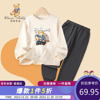 Classic Teddy精典泰迪童装男童套装儿童卫衣裤子两件套纯棉运动套 深灰 100