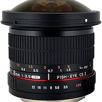 ROKINON hd8m-n 8mm f/3.5 HD 鱼眼镜头，具有自动光圈和可拆卸的引擎盖，适用于尼康Dslr 8-8mm