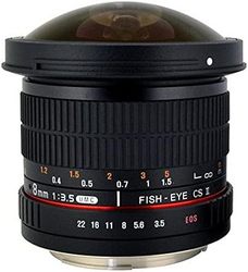 ROKINON hd8m-n 8mm f/3.5 HD 鱼眼镜头，具有自动光圈和可拆卸的引擎盖，适用于尼康Dslr 8-8mm