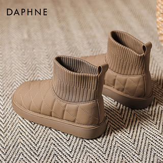 达芙妮（DAPHNE） 雪地靴女冬短筒加绒棉靴子显瘦面包鞋保暖短靴女 摩卡棕 37