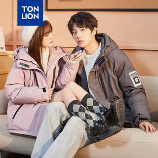 唐狮 TONLION羽绒服款23冬撞色拉链工装连帽一手长装 男款冰灰 XL