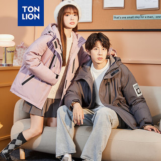 唐狮 TONLION羽绒服款23冬撞色拉链工装连帽一手长装 男款冰灰 XL