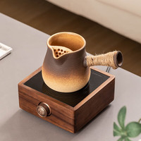瓷牌茗茶具胡桃木电陶炉煮茶器耐热养生玻璃煮茶壶家用小型烧水煮茶炉 渐变条纹月芸壶+胡桃相思电陶炉