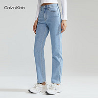 Calvin Klein Jeans24春季女士休闲高腰直筒微弹水洗牛仔裤J223684 1AA-牛仔浅蓝 27