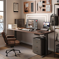 WZO 设计师书桌工作台实木胡桃色电动可升降电脑桌