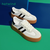 热风 hotwind2024年春季女士圆头系带学院风板鞋小白鞋拼色潮流徳训鞋 88米黑 35