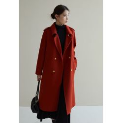 独束 大码女装复古英伦风双面呢大衣冬装新款羊毛大衣正肩呢子外套
