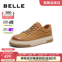 BeLLE 百丽 复古潮搭休闲鞋男2024春季牛皮时尚百搭休闲板鞋A1403AM4 土黄 40