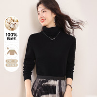 GUJIN 古今 2023秋冬新款纯色堆堆领羊毛衫女100%羊毛毛衣针织打底衫