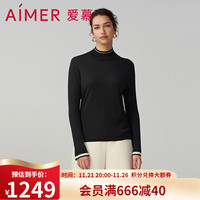 爱慕23AW轻盈针织小高领长袖上衣打底衣AM729104 经典黑400 160