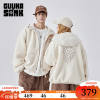 古由卡(GUUKA)xSANK联名潮牌渐变绣花夹克男冬 摇粒绒里保暖外套宽松 米色 L