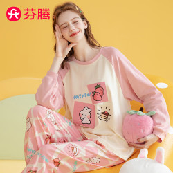 fenteng芬腾睡衣女纯棉秋季可妮兔联名圆领长袖家居服套装睡衣女暖粉l