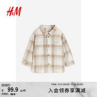 H&M 童装男婴上衣柔软有领棉质法兰绒衬衫1163007 米色/格纹 90/52