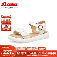 Bata 拔佳 舒适凉鞋2023夏商场新款百搭羊皮厚底通勤一字带凉鞋ATF02BL3 米白 37