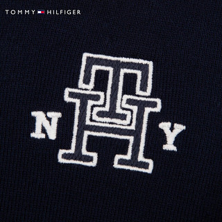 TOMMY HILFIGER童装女撞色刺绣POLO领百褶针织连衣裙TH2332039 深蓝色002 8/130cm