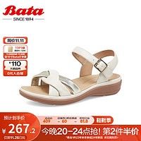 Bata 拔佳 舒适凉鞋2023夏季商场新款百搭羊皮厚底一字带凉鞋AHT03BL3 米金 39