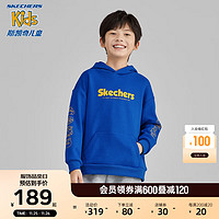 Skechers斯凯奇男女童连帽套头卫衣舒适百搭2023保暖加绒上衣L423K111 公主蓝/007G 160cm