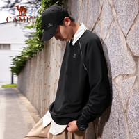 骆驼 CAMEL卫衣男冬长袖t恤圆领套头宽松版型运动时尚男女同款 幻影黑，男女同款 XL