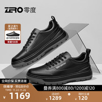 零度Zero男士板鞋冬简约经典黑色真皮舒适柔软底休闲皮鞋子 黑色 38