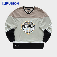 FILA FUSION斐乐潮牌男子针织套头衫2023冬宽松撞色拼接卫衣 雏鸭灰-GY 165/88A/S