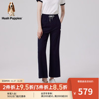 Hush Puppies暇步士女装2024春运动休闲宽松直筒阔腿卫裤子 196深蓝 S
