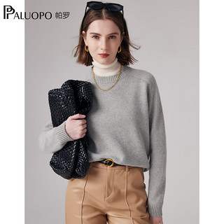 帕罗（PALUOPO）100%山羊绒女士毛衫圆领套头插肩袖针织纯色甜美秋冬毛衣 天灰花 95/S
