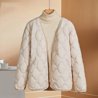 雅鹿羽绒内胆短款内搭轻薄款羽绒服女冬季保暖外套亲子装 米白 165（100-120斤）