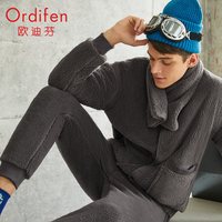 Ordifen 欧迪芬 睡衣舒暖厚款棒球服式带围脖男女士情侣款可外穿家居服套装 PH1723 棕灰色 XL