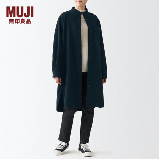  無印良品 無印良品 MUJI女式 起毛 弹力 立领束腰长上衣 长款外套 BCJ30C2A 藏青色 M
