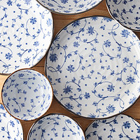 KINGZUO 日本进口美浓烧蔓唐草陶瓷餐具，蘸酱碟水果盘子汤面碗饭碗
