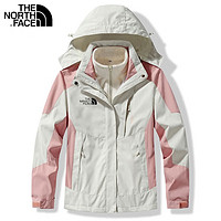 北面（The North Face）户外冲锋衣三合一防风防水可拆卸男女加绒加厚登山外套连帽 白粉女冬季两件套可拆卸 XL