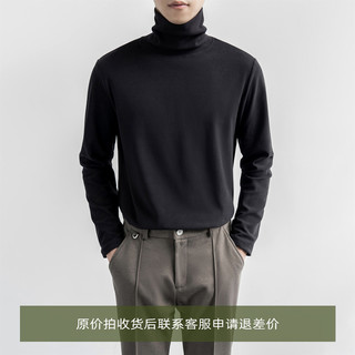 黑色高领打底男秋冬德绒t恤长袖潮流修身上衣高级感保暖男士内搭