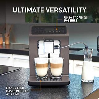Krups 克鲁伯 EA895N40 Evidence One 自动咖啡机，意式浓缩咖啡，卡布奇诺咖啡，流星灰，17 种饮品选择，豆到杯