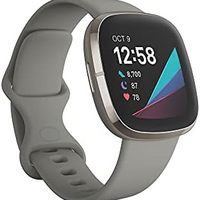 fitbit Sense 高级智能手表,带工具,用于心脏*、压力管理和皮肤温度趋势,鼠尾草灰色/银色,均码