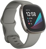 fitbit Sense 高级智能手表,带工具,用于心脏*、压力管理和皮肤温度趋势,鼠尾草灰色/银色,均码