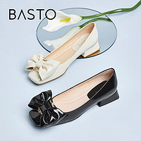 BASTO 百思图 秋季新款商场同款蝴蝶结复古方头方跟女单鞋A9180CQ2
