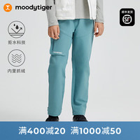 moodytiger儿童加绒运动裤23年冬季男童女童工装裤子防风保暖宽松长裤 蒿叶绿 140cm