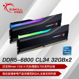 G.SKILL 芝奇 64GB(32Gx2) DDR5 6800 台式机内存条-幻锋戟RGB灯条(黯雾黑)/Intel XMP/C34