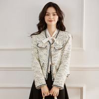 on&on 安乃安 高级感复古短款V领包边拼色上衣女