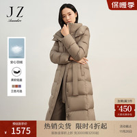 Juzui 玖姿 ·安娜蔻连帽收腰白鸭绒长款羽绒女 绿灰 XL