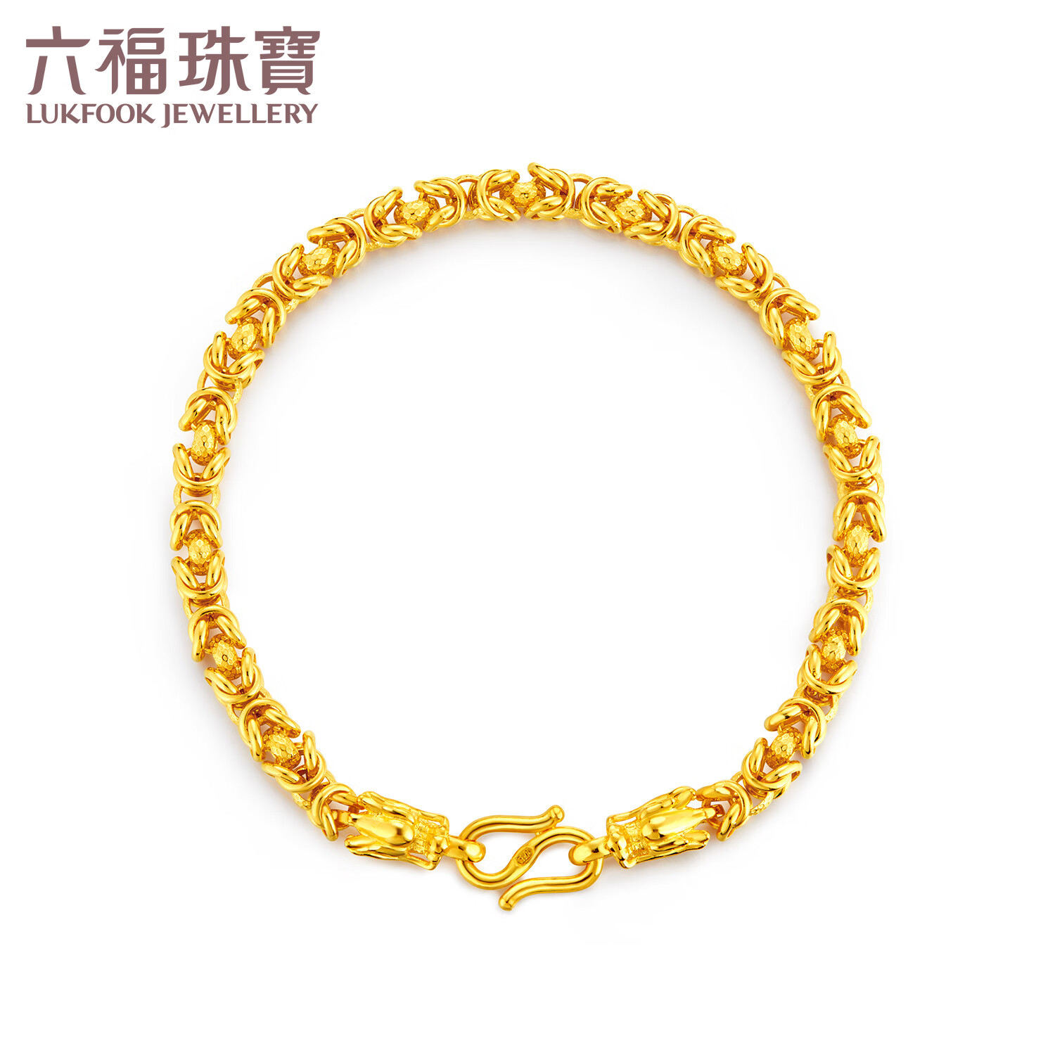 六福珠宝足金生肖龙头四方龙骨链S扣黄金手链男款计价L02TBGB0014 17.94