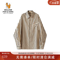 William fox&sons 威廉福克斯经典提花条纹起泡科技面料宽松复古不规则贴袋长袖衬衫 黑白色 180/XL