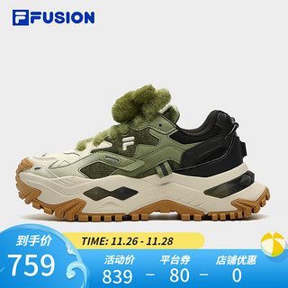 FILA 斐乐 FUSION斐乐潮牌BIANCO女鞋厚底鞋硬糖鞋跑步鞋 泡沫白/苔藓色-WM 37.5