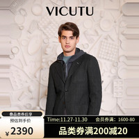威可多(VICUTU)男士休闲西装上衣商务休闲修身西装外套VRS23310917 黑色 180/100B