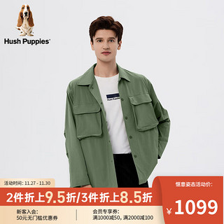 Hush Puppies暇步士男装2024春户外休闲工装风衬衫外套夹克男 054中绿2 S