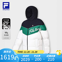 FILA 斐乐男士羽绒服撞色拼接网球运动连帽上衣 玉石白-WT 180/100A/XL